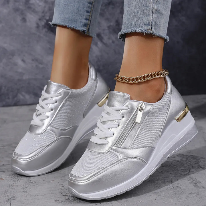 Nya ortopediska sneakers för kvinnor med snörning och dragkedja på sidan