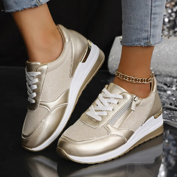 Nya ortopediska sneakers för kvinnor med snörning och dragkedja på sidan