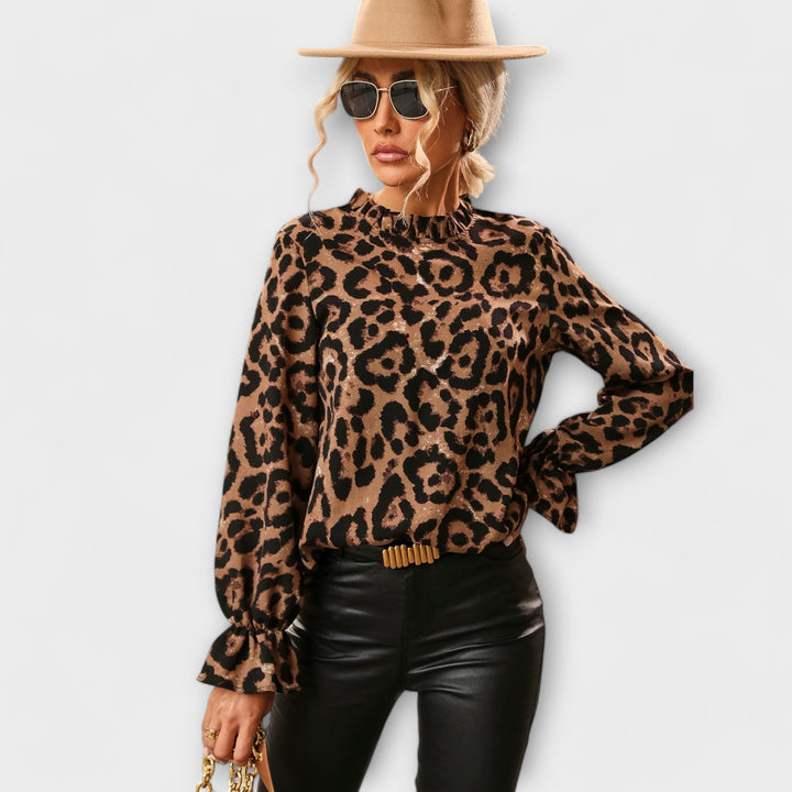 Kayla - Leopardmönstrad tröja med vikkrage