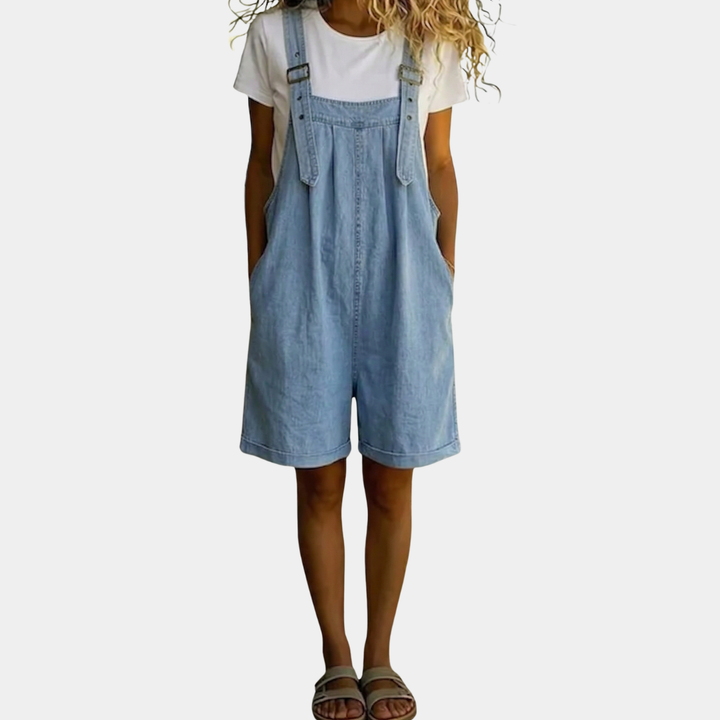 Nea - Kort Jeansjumpsuit med Mjuk Bomullsinslag