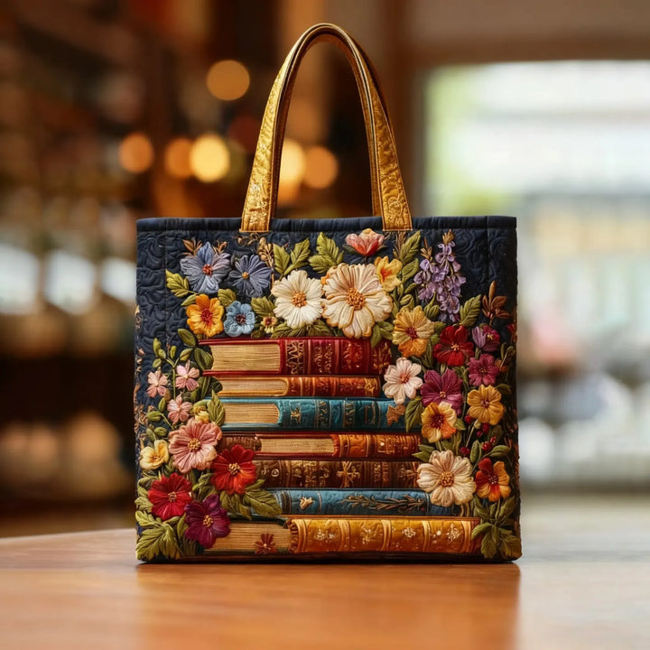 Quiltad väska – Blommig och böcker mönster