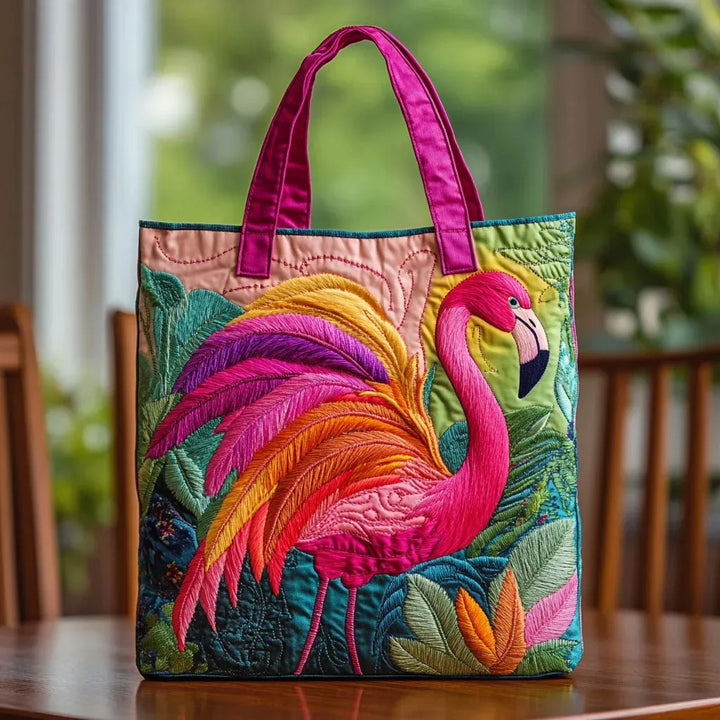 Quiltad väska – Regnbåge flamingo