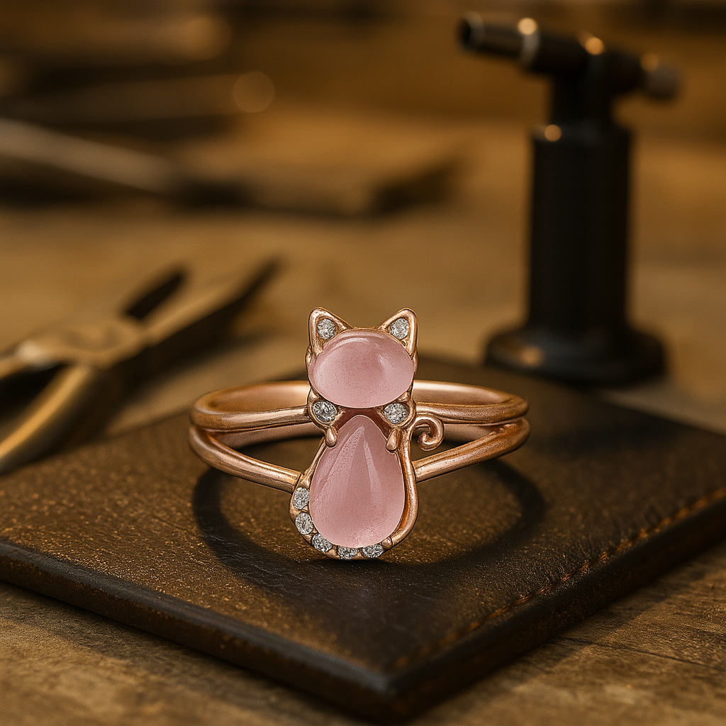 Kattformet ring i roséguld