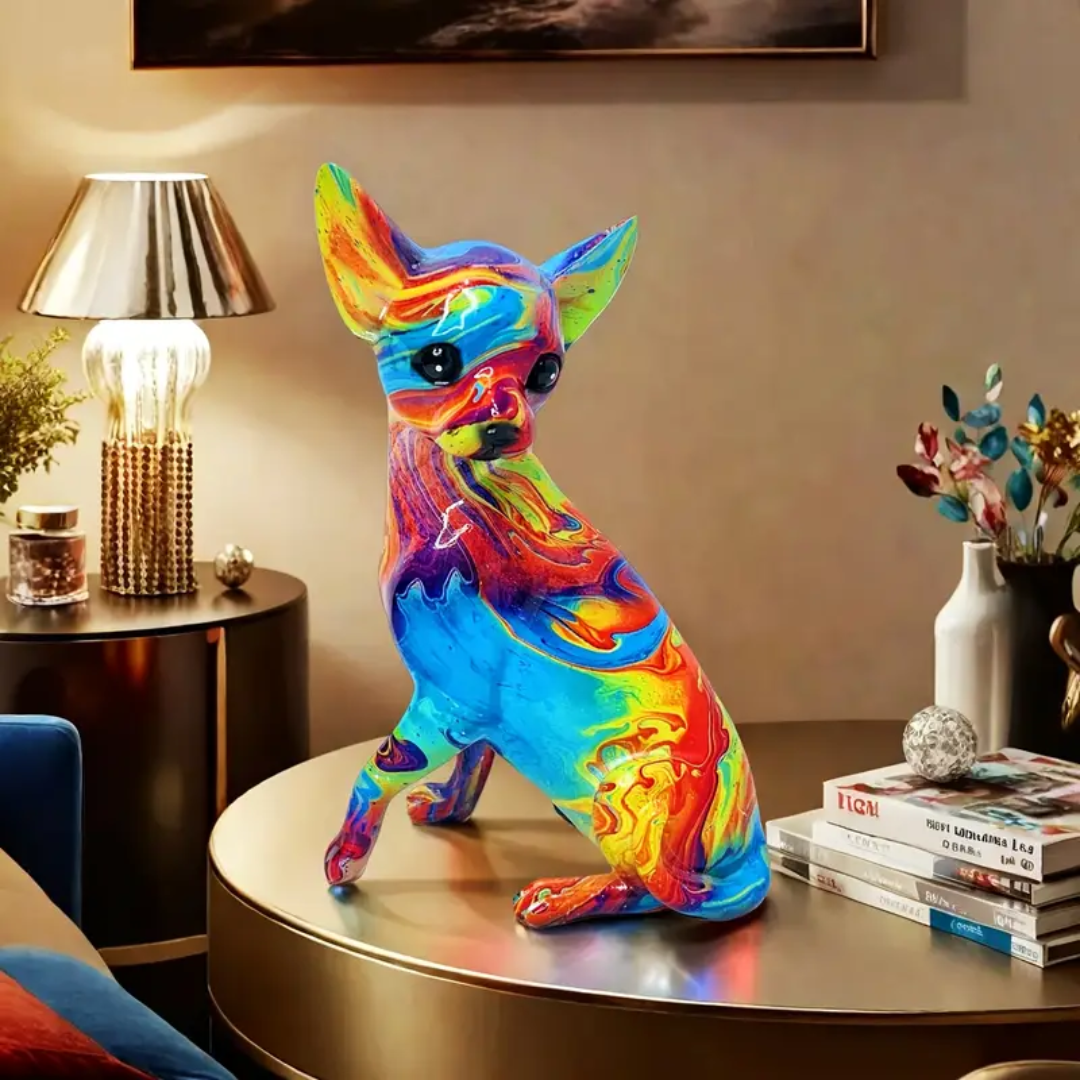 Levande resin-chihuahua bordslampa