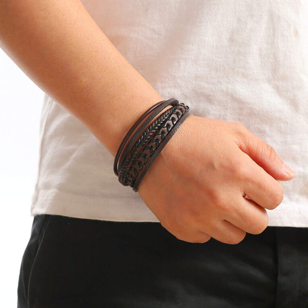 Bastien™ | Herr läder flätat armband