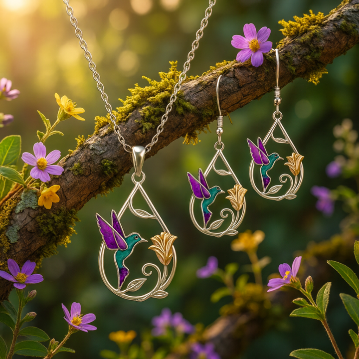 Upeat Colibri-örhängen, gratis halsband ingår | Begränsat erbjudande