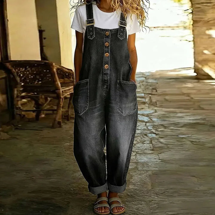 Milja - Vintageoverall i Mjuk Bomull med Denim-mönster