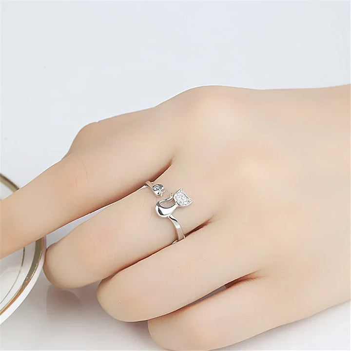 Öppen ring – söt katt – zirkonium