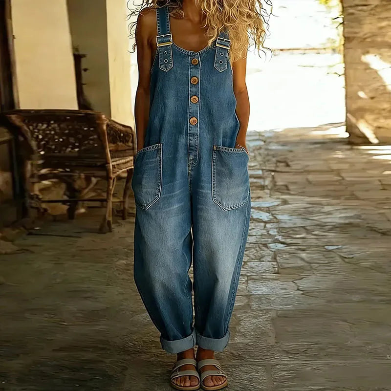 Milja - Vintageoverall i Mjuk Bomull med Denim-mönster