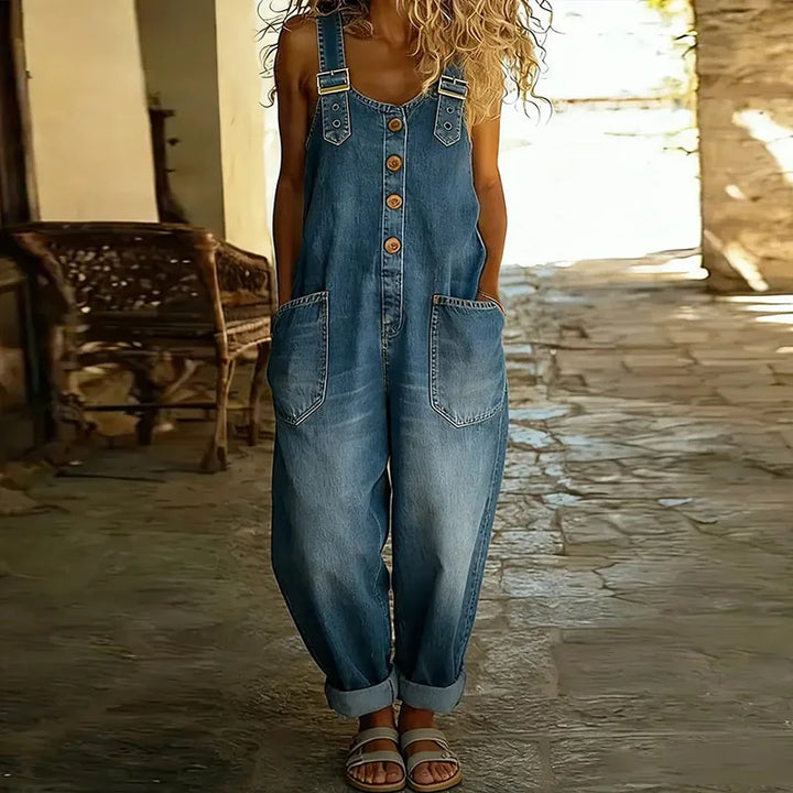 Milja - Vintageoverall i Mjuk Bomull med Denim-mönster