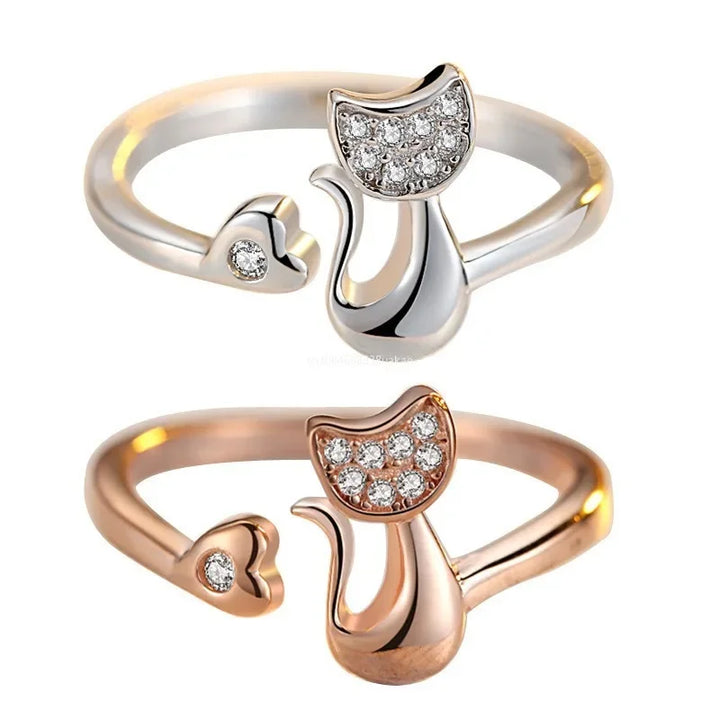 Öppen ring – söt katt – zirkonium