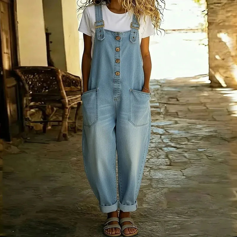 Milja - Vintageoverall i Mjuk Bomull med Denim-mönster