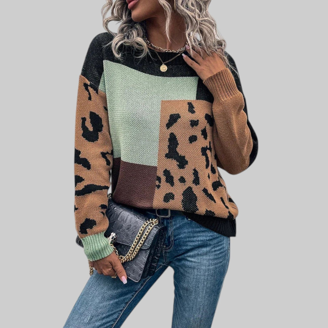 Le Clair - Vintage T-shirt med leopardmönster och patchwork-fyll