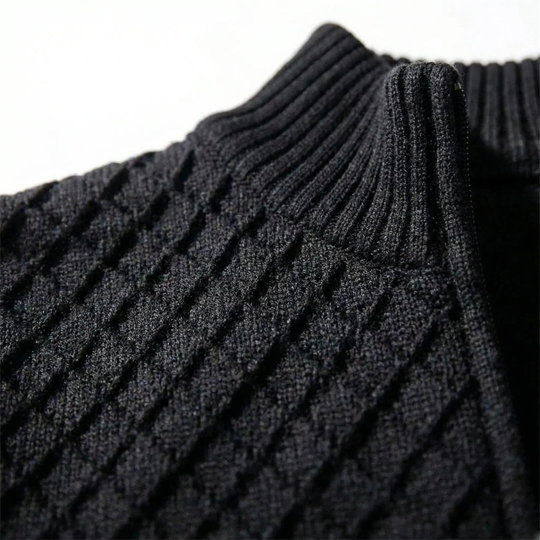 Herrar tröja | Stickad cardigan med dragkedja och hög krage