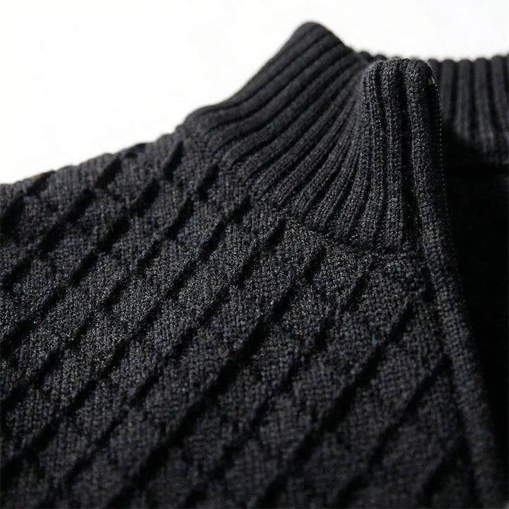Herrar tröja | Stickad cardigan med dragkedja och hög krage