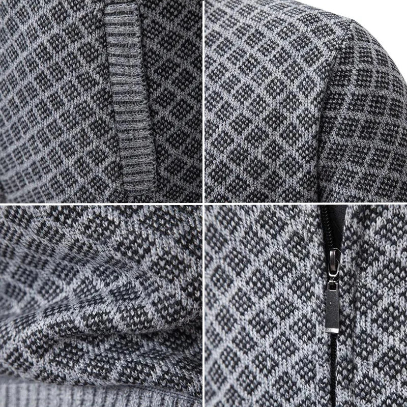 Herrar tröja | Stickad cardigan med dragkedja och hög krage