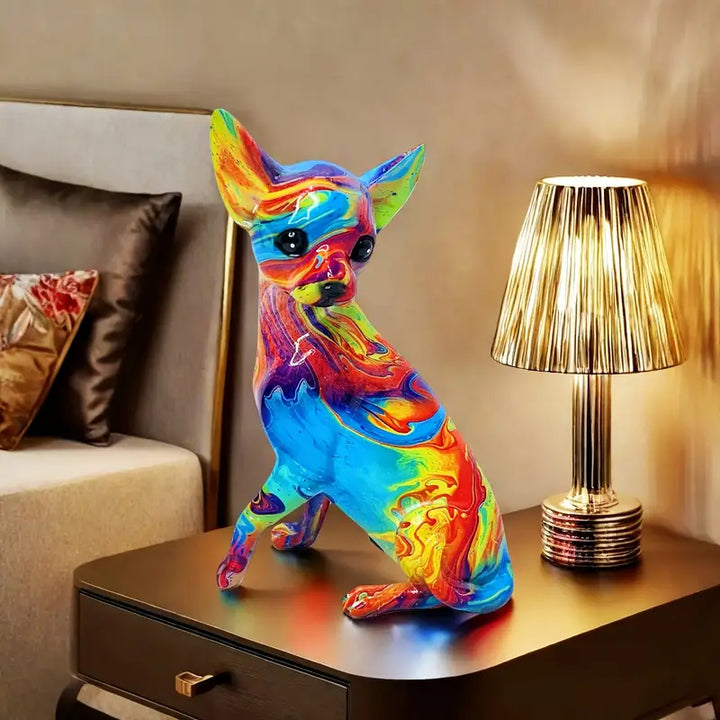 Levande resin-chihuahua bordslampa