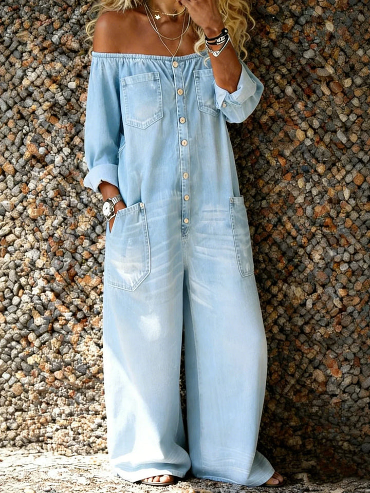 Noa | Denim En-dels Dräkt Off-Shoulder Utringning