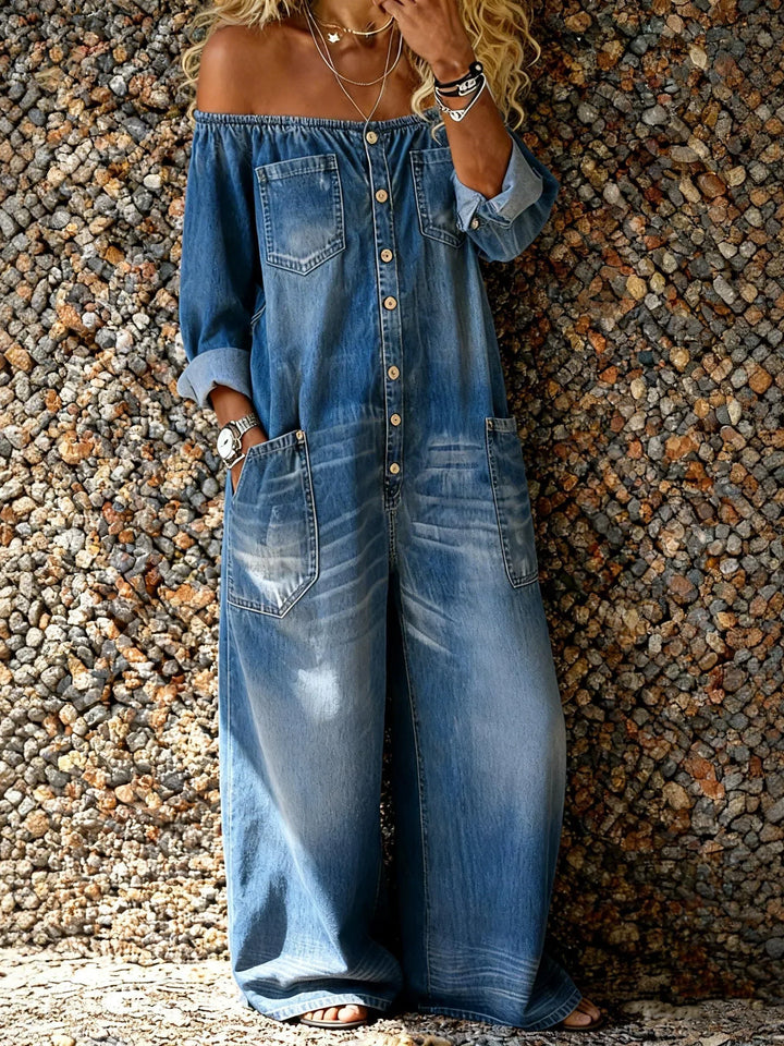 Noa | Denim En-dels Dräkt Off-Shoulder Utringning