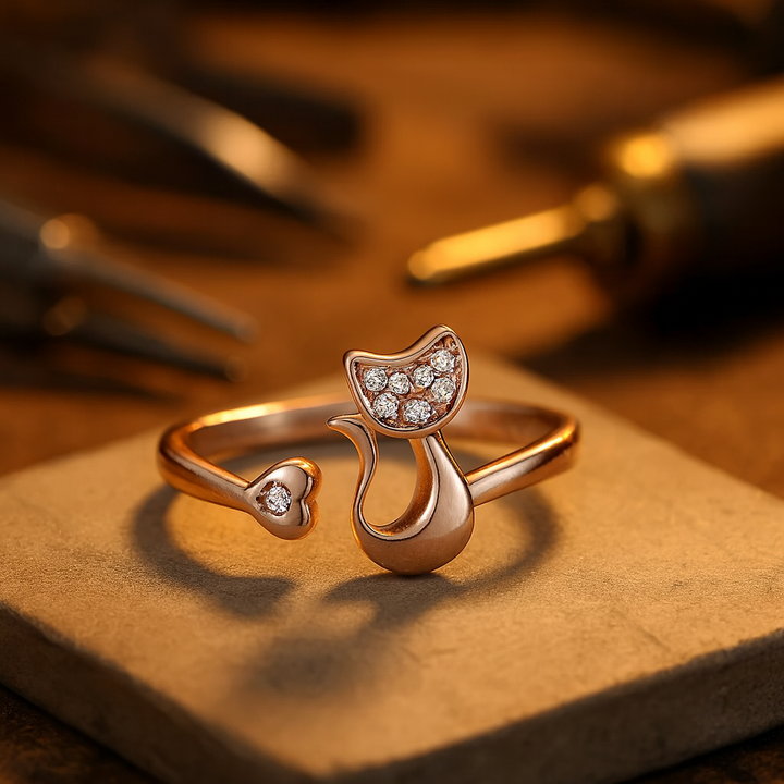 Öppen ring – söt katt – zirkonium