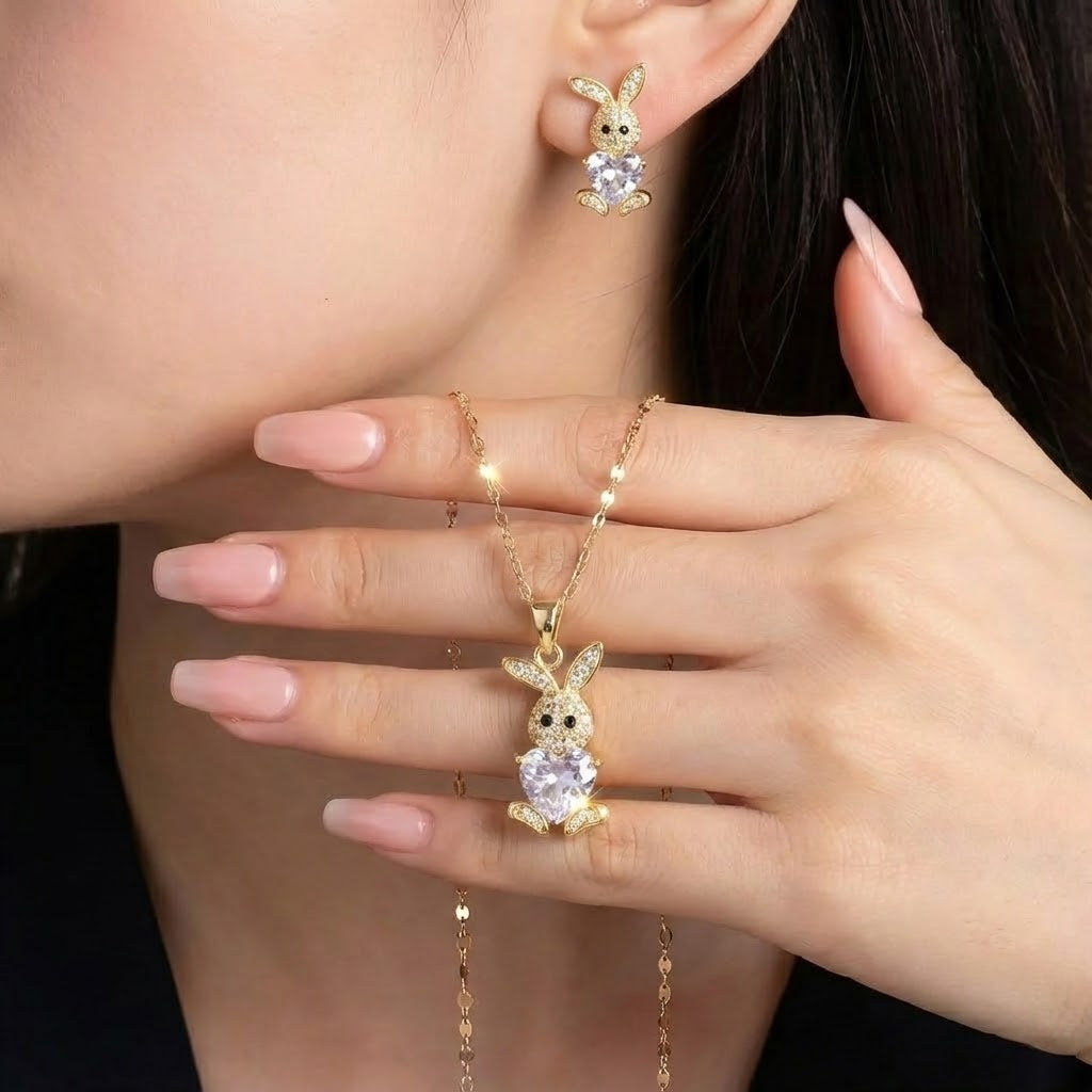Kaninhängande örhängen med gratis halsband | Begränsat erbjudande