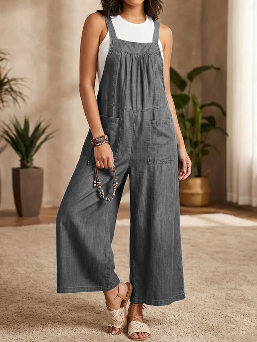 Solmira | Lös Denim Jumpsuit med Remmar