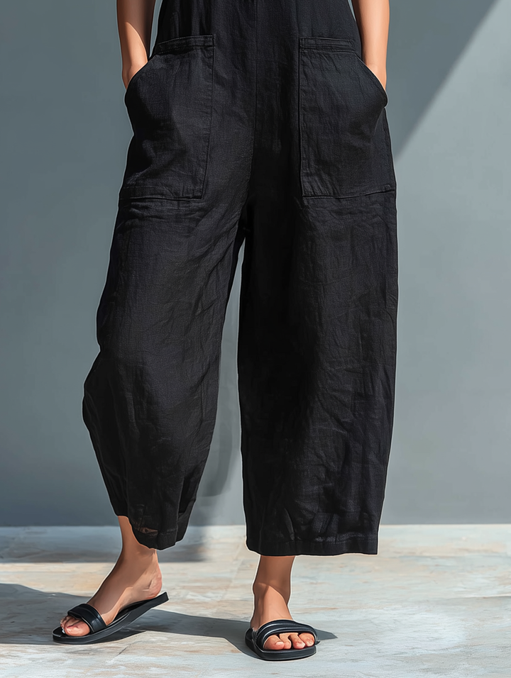 Claudia | Minimalistisk damklänning i lin, hög krage och knappar