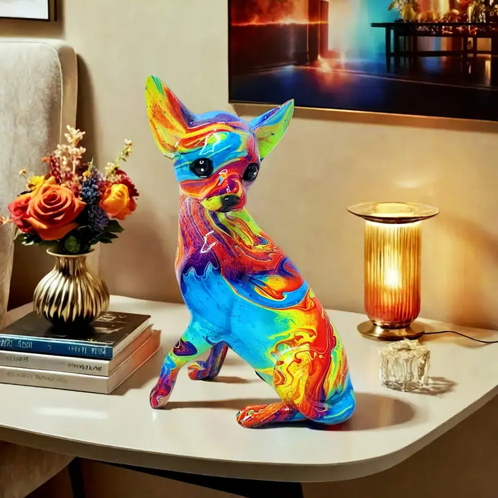 Levande resin-chihuahua bordslampa