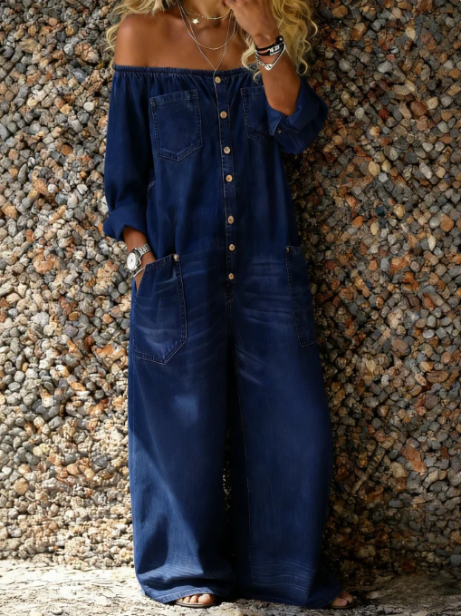 Noa | Denim En-dels Dräkt Off-Shoulder Utringning