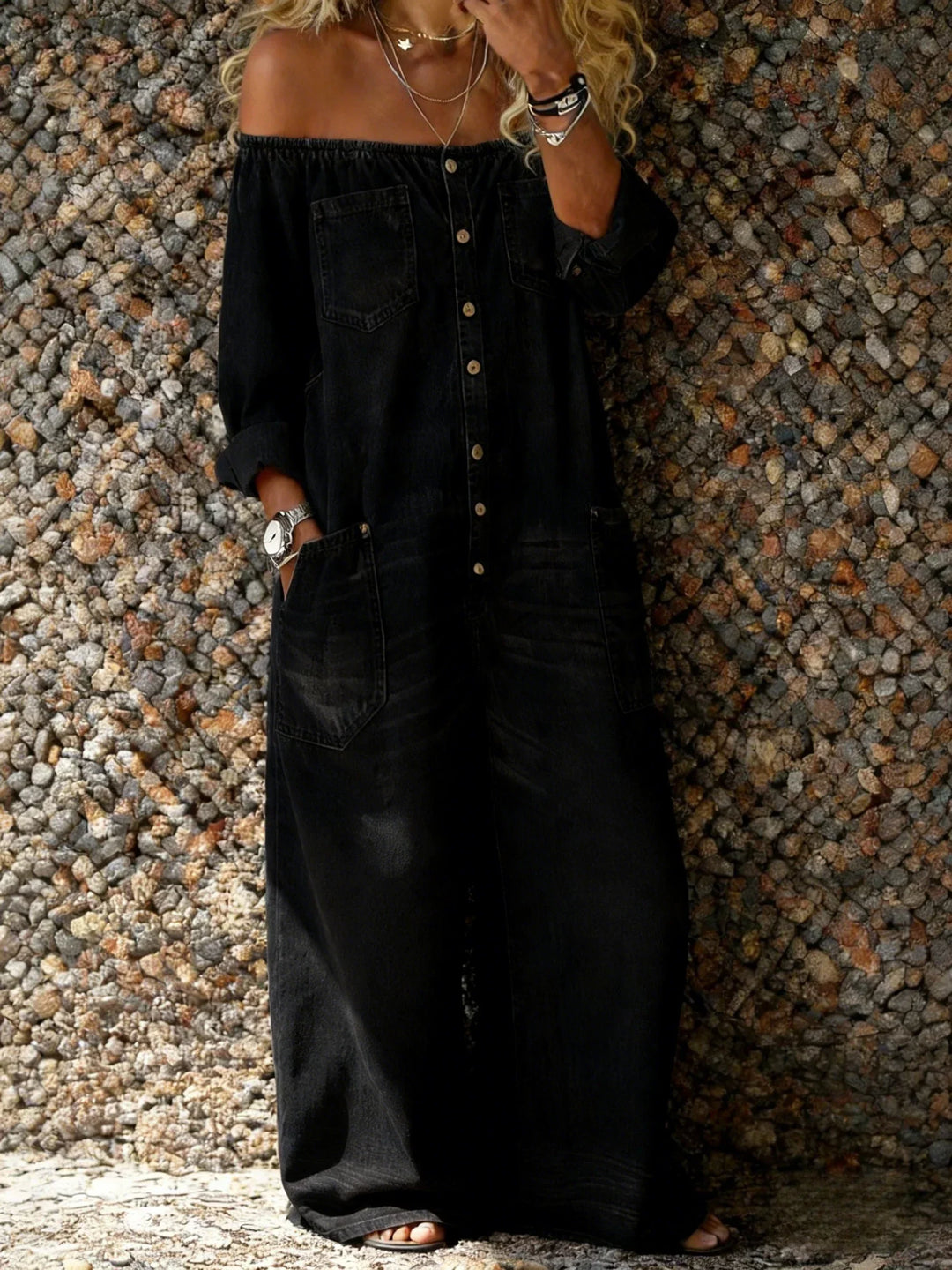 Noa | Denim En-dels Dräkt Off-Shoulder Utringning