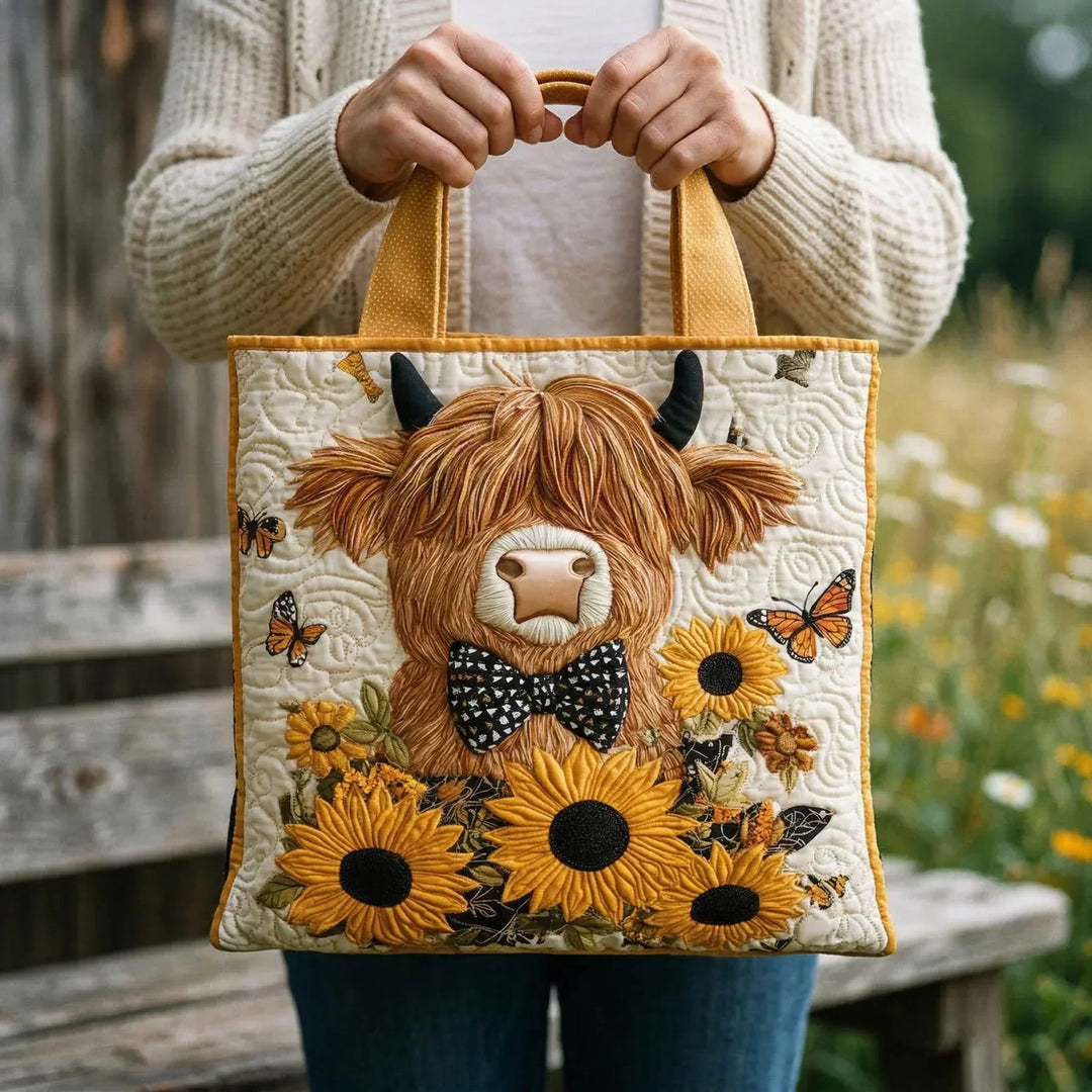 Quiltad väska – Högland ko med solrosor