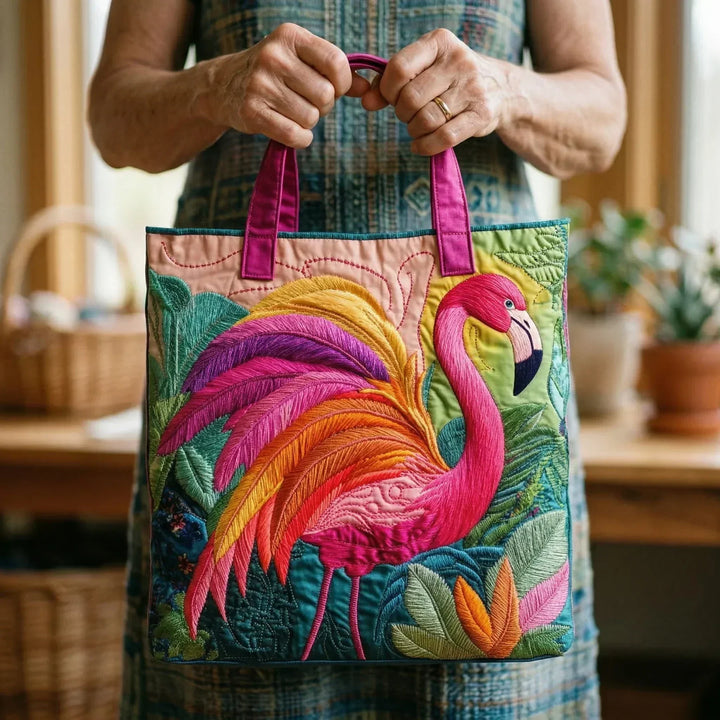 Quiltad väska – Regnbåge flamingo