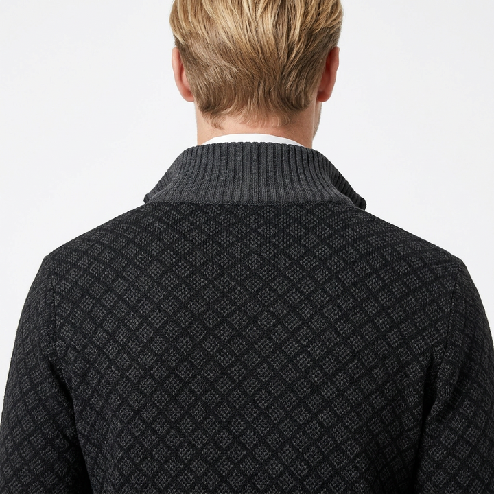 Herrar tröja | Stickad cardigan med dragkedja och hög krage