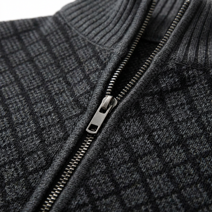 Herrar tröja | Stickad cardigan med dragkedja och hög krage
