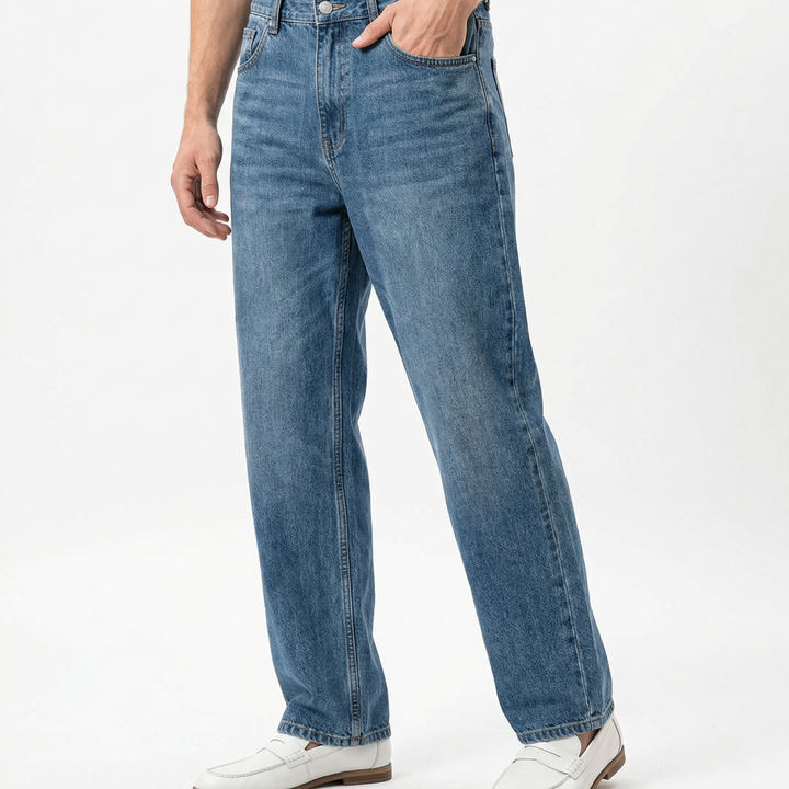 Högkvalitativa raka herrbyxor i denim