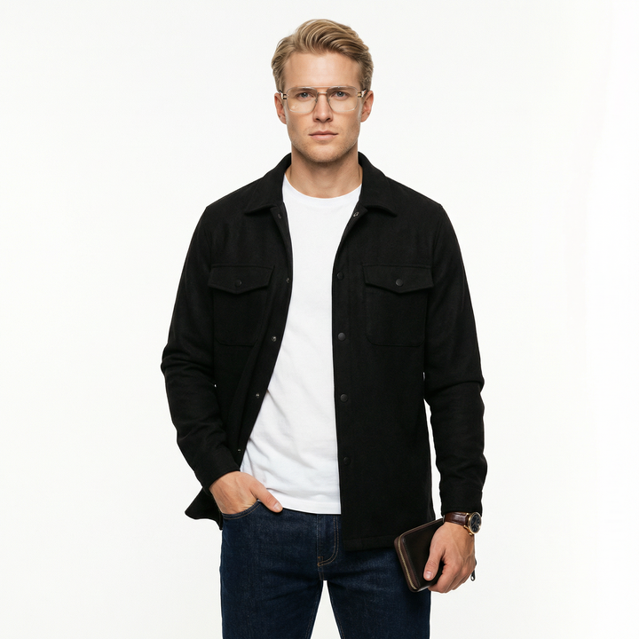 Herrarnas mockaskinn denimjacka, stilren och tidlös