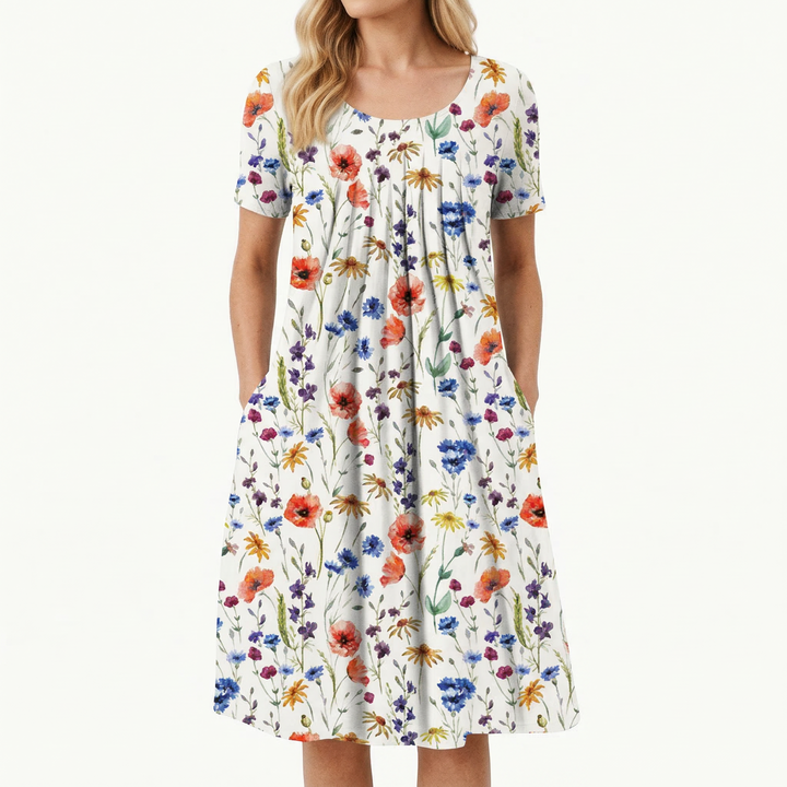 Stilig vårklänning med blommor