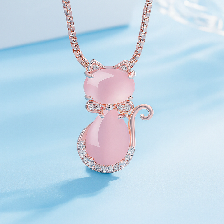 Sött halsband med rosa kattsten