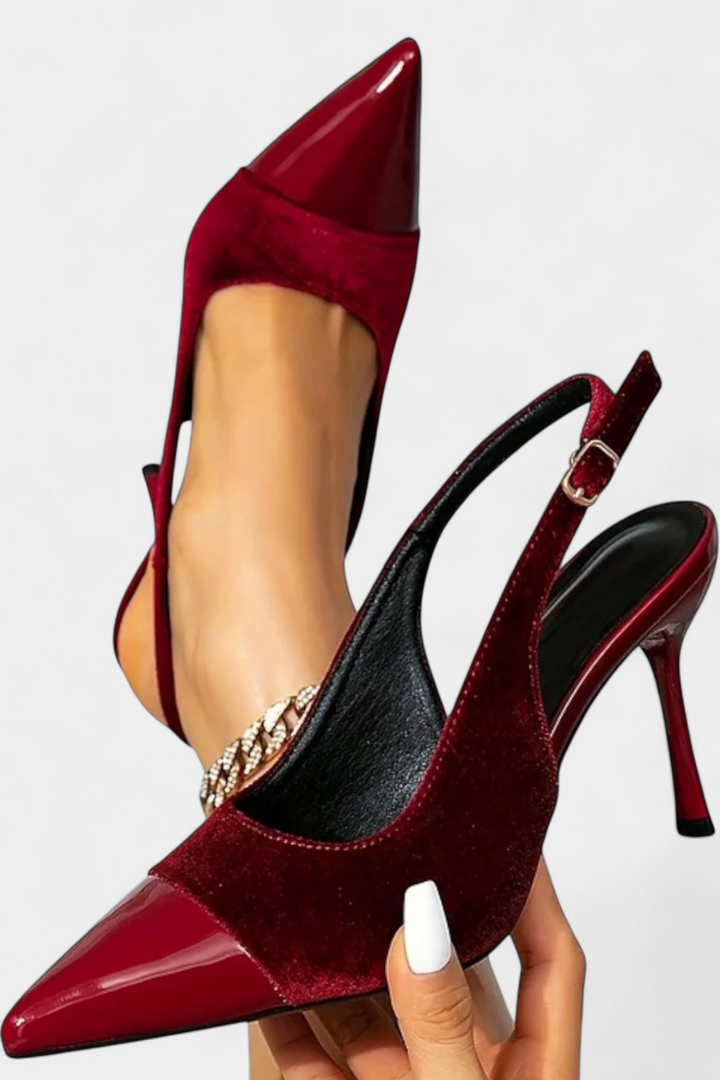 Candice sammetstiletthæler med lappeteknikk