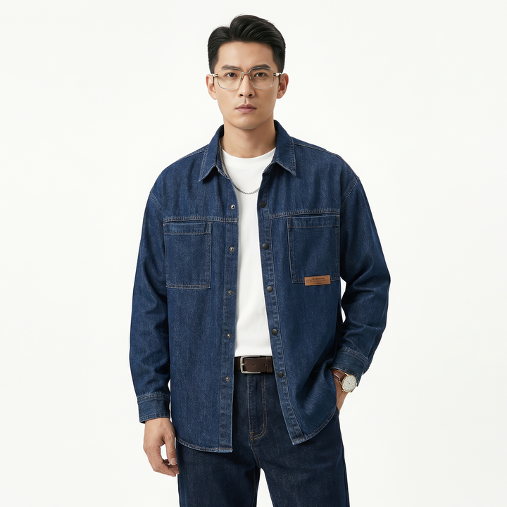 Stiliga vintage-mänskjortor med knappfront i begagnad stil