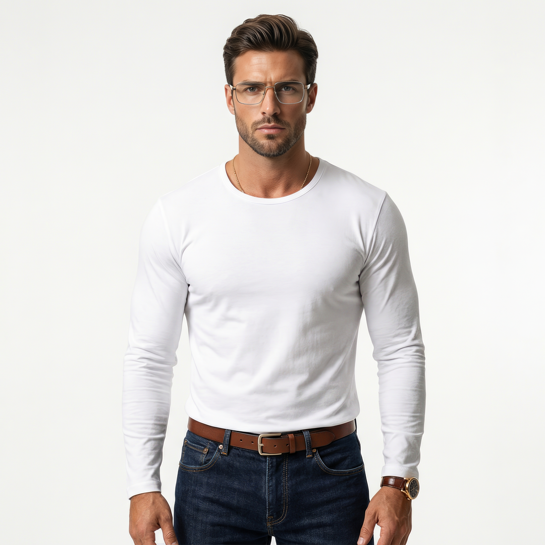 Herren slim fit långärmad skjorta med flexibel komfort