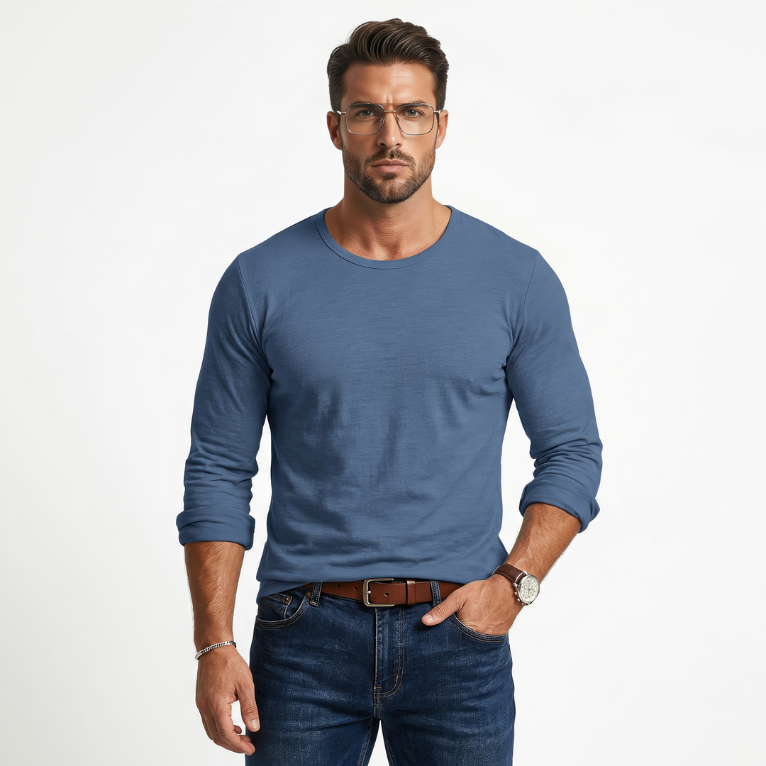 Herren slim fit långärmad skjorta med flexibel komfort