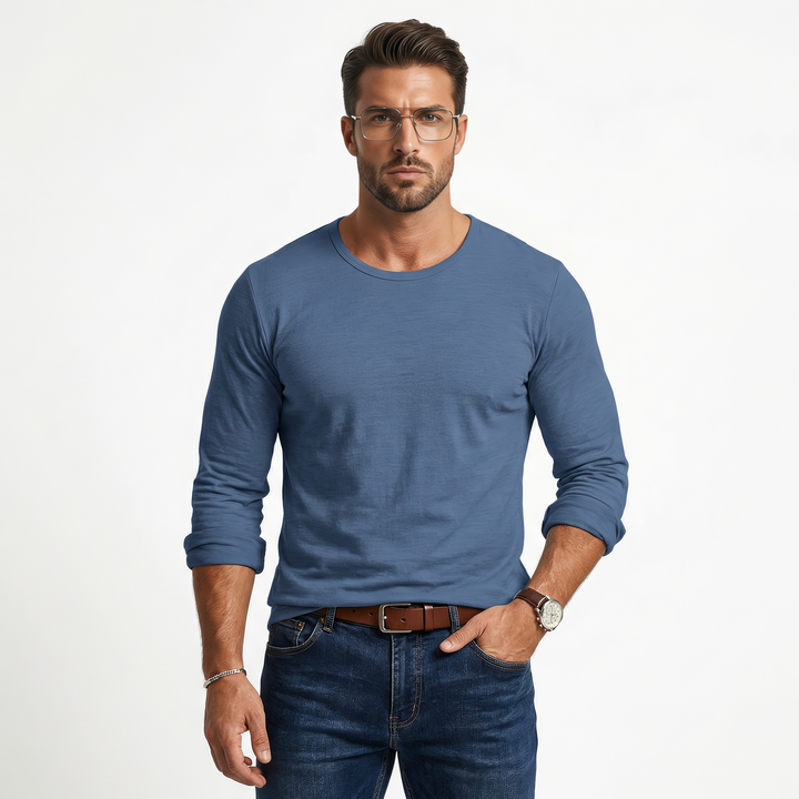 Herren slim fit långärmad skjorta med flexibel komfort