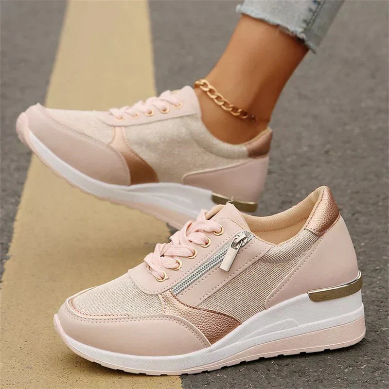 Nya ortopediska sneakers för kvinnor med snörning och dragkedja på sidan