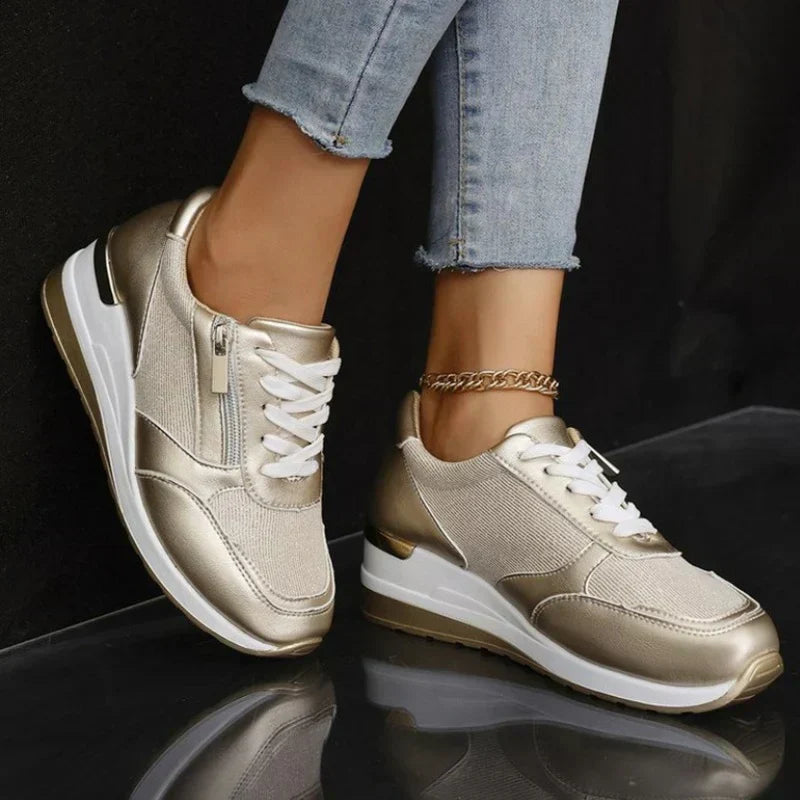 Nya ortopediska sneakers för kvinnor med snörning och dragkedja på sidan