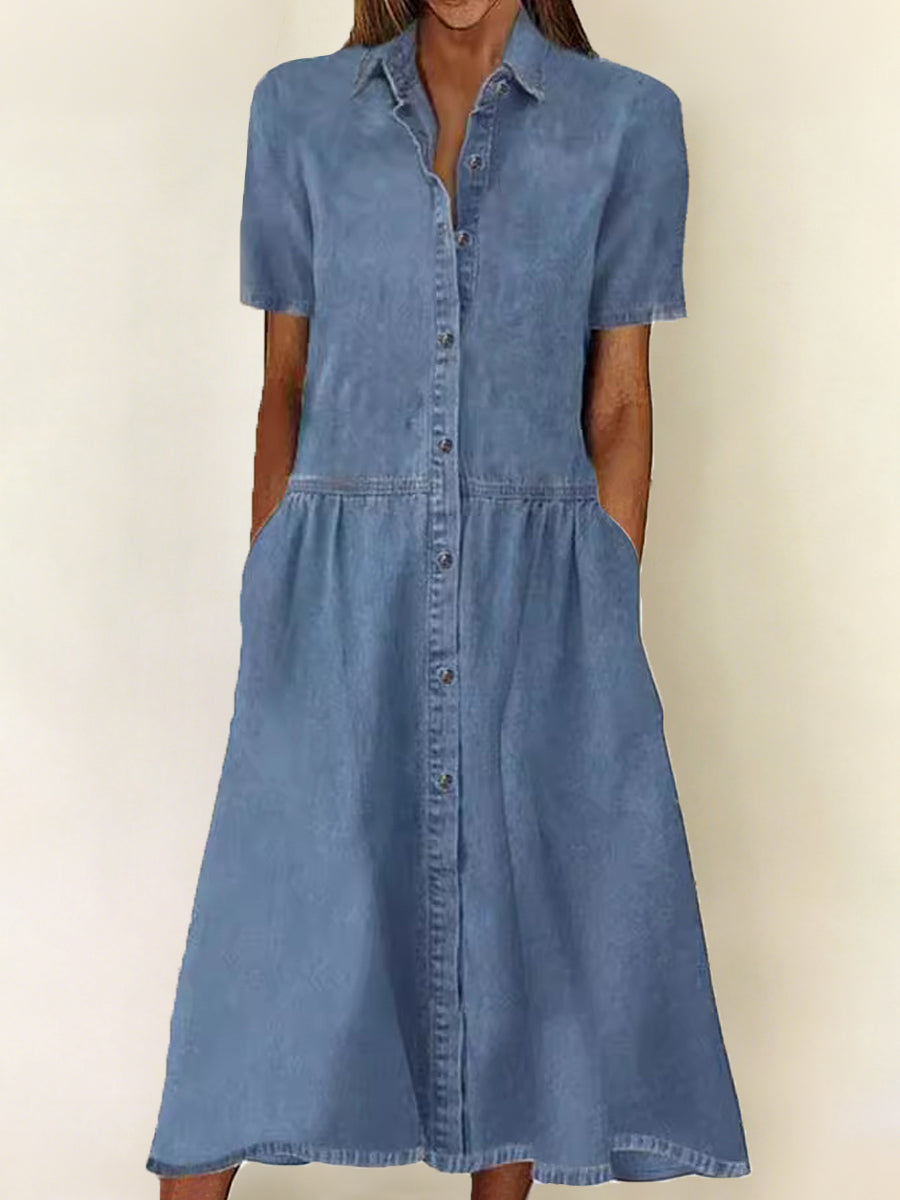 Elsa - Kortärmad Jeansklänning