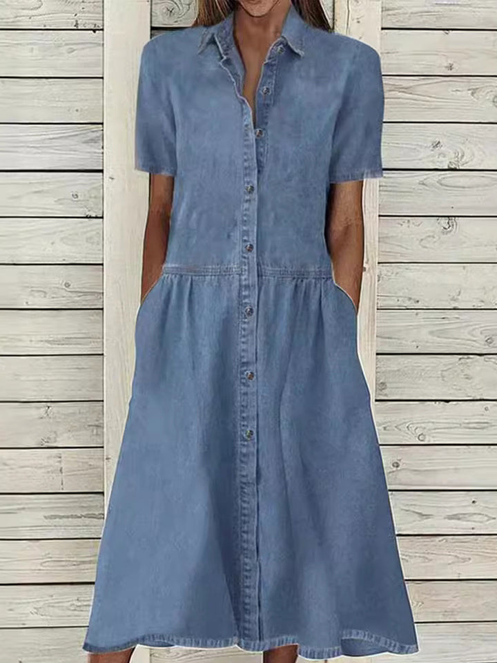 Elsa - Kortärmad Denimklänning